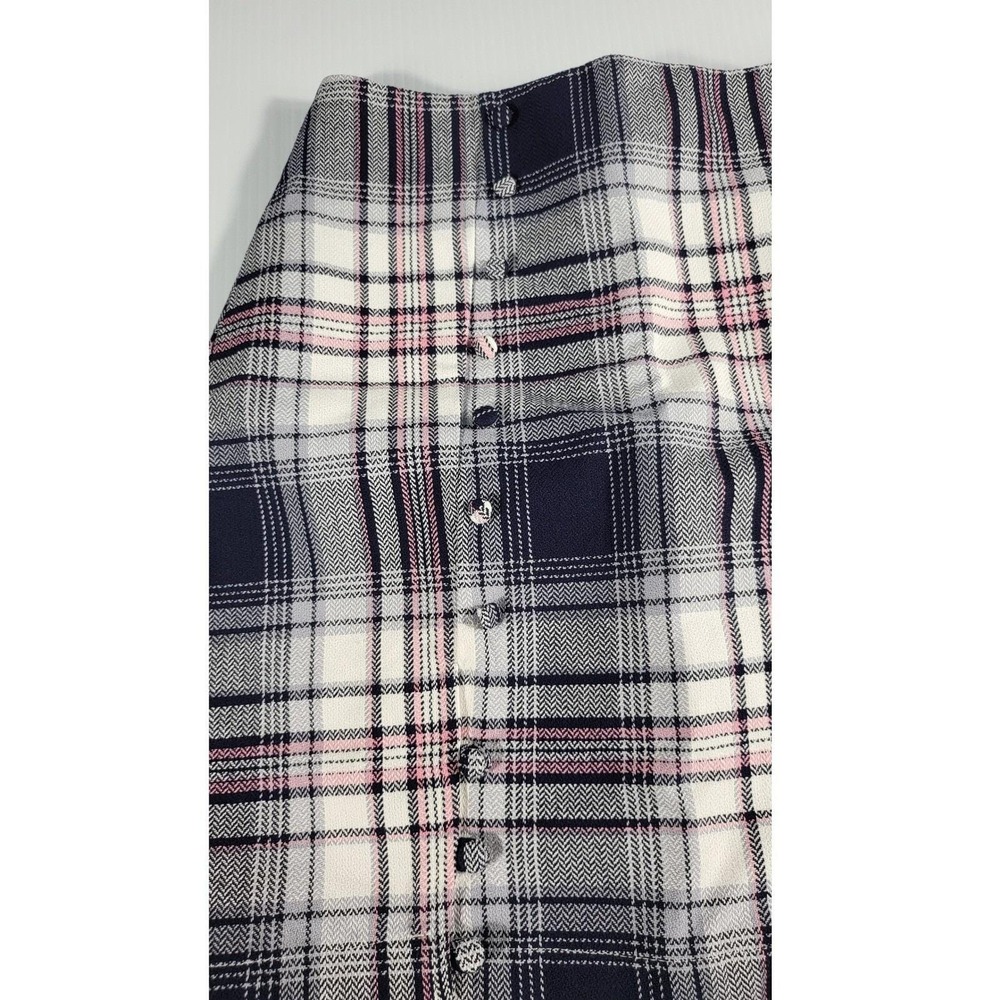 Blue Rain Plaid Mini Skirt Front Above Knee Skater A Line Blk.Pink White size xs - Picture 3 of 7